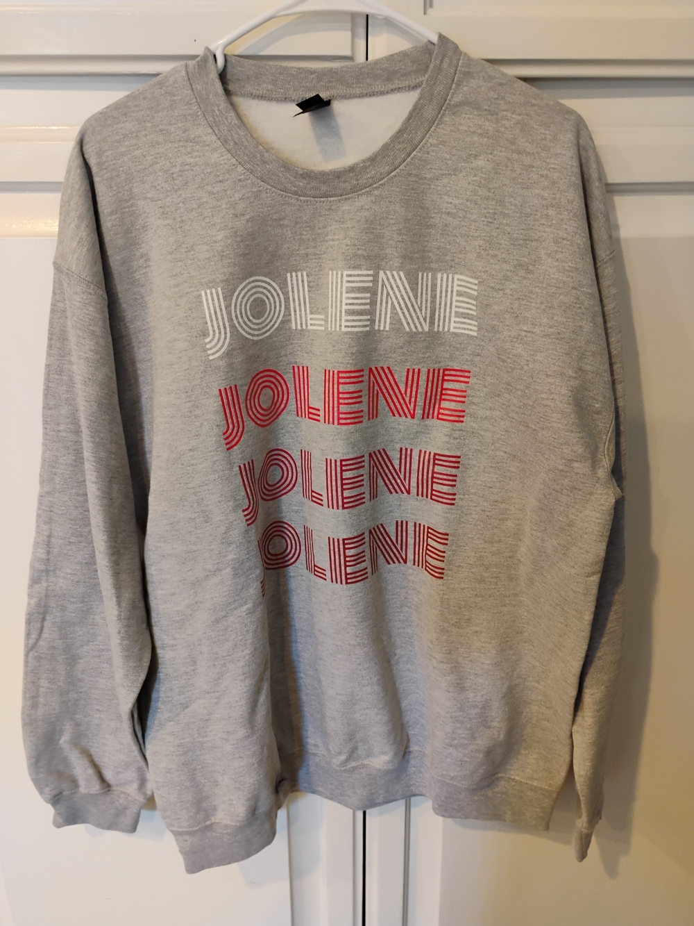 Gildan Gray Crewneck Sweatshirt with Red Jolene Graphic